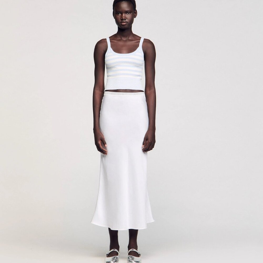 BRAND NEW SANDRO SATIN WHITE MAXI SKIRT - Picture 2 of 4